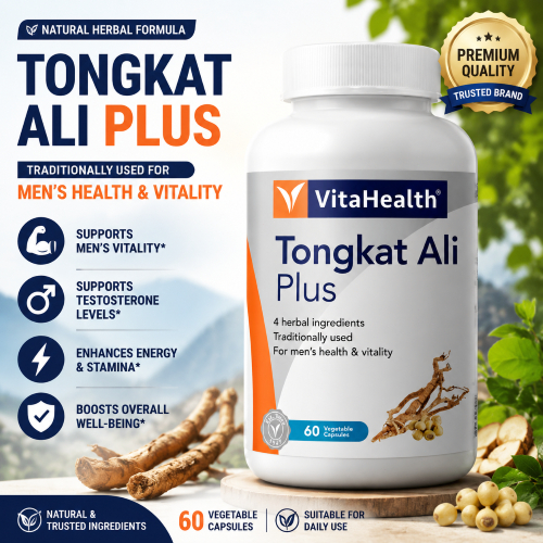 Imported Tongkat Ali Plus 60 Capsules | Maca Black Seed Ginger Extract | Natural Herbal Testosterone Support Boost Men Vitality Energy Stamina Halal KKM Approved