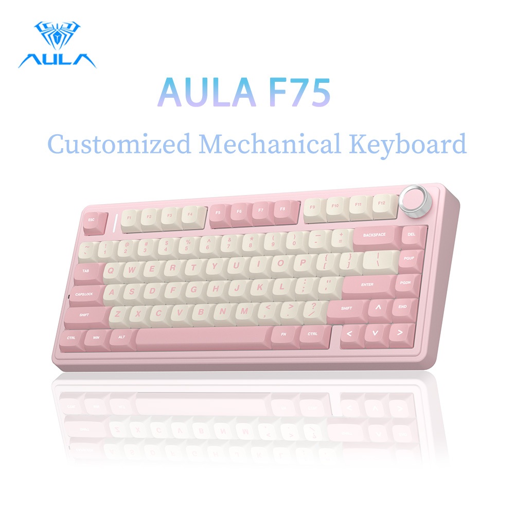 AULA F75 Hot-swap Power light strip & Multi-Function Knob RGB Backlit Customized Mechanical Keyboard 80Key Bluetooth/2.4