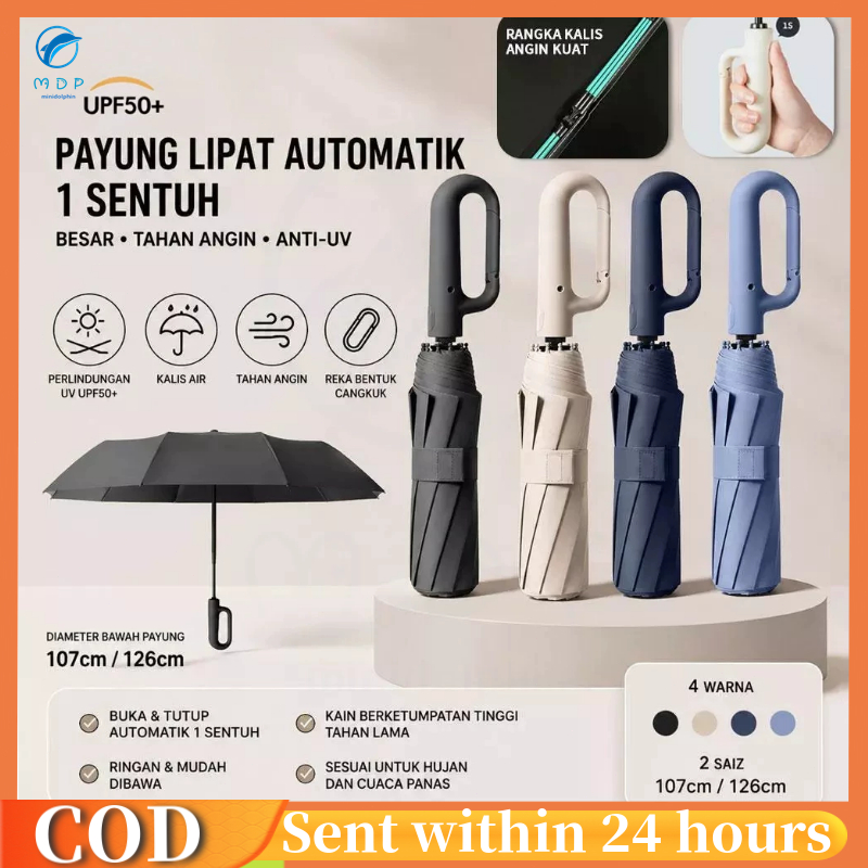 【COD】【107cm/126cm】UPF50+ Payung Lipat Automatik Besar Kalis Angin, Kalis UV dan Pelindung Matahari besar UV Protection, Sunshade & Rainproof Dual-use Foldable Rubber Design