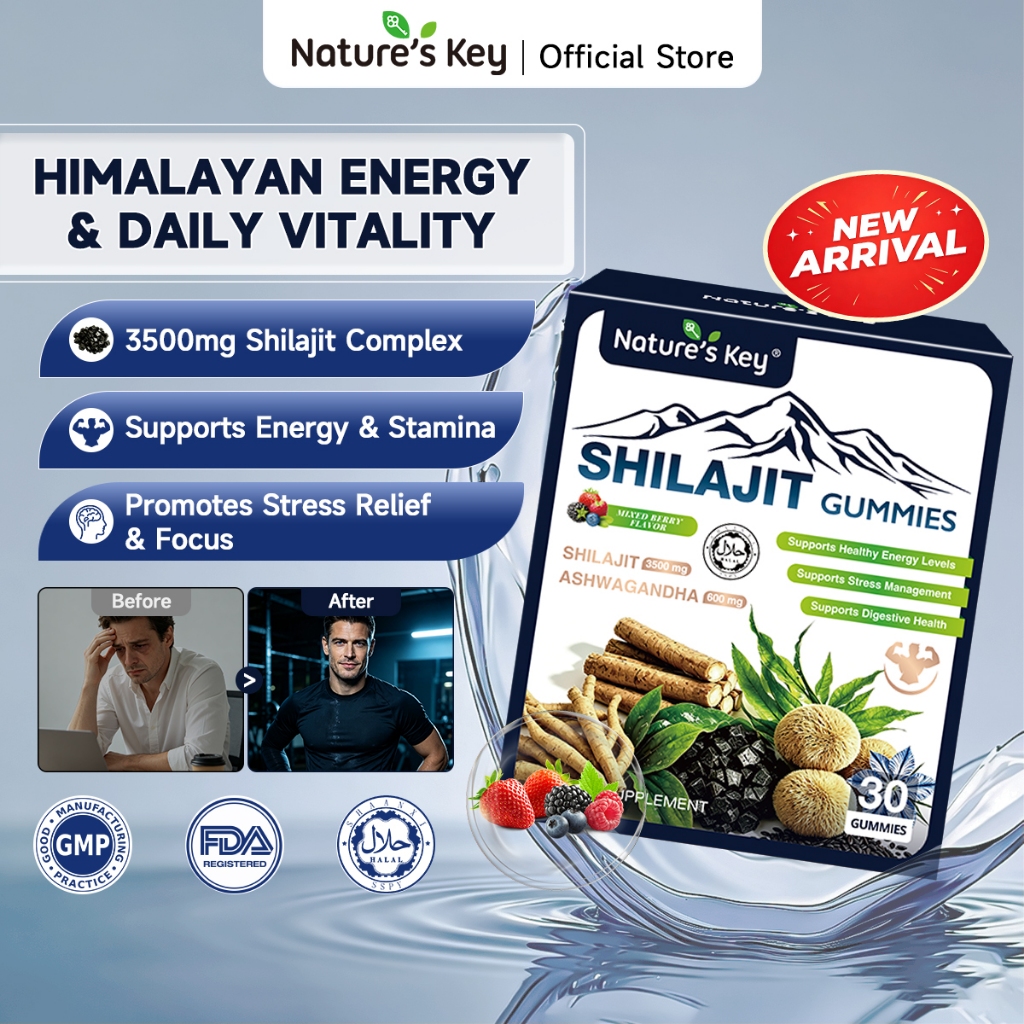 【NEW LAUNCH】Nature s Key Shilajit Gummies with Ashwagandha Tongkat Ali and Lion Mane for Men Energy Stamina and Stress Support 30 Gummies