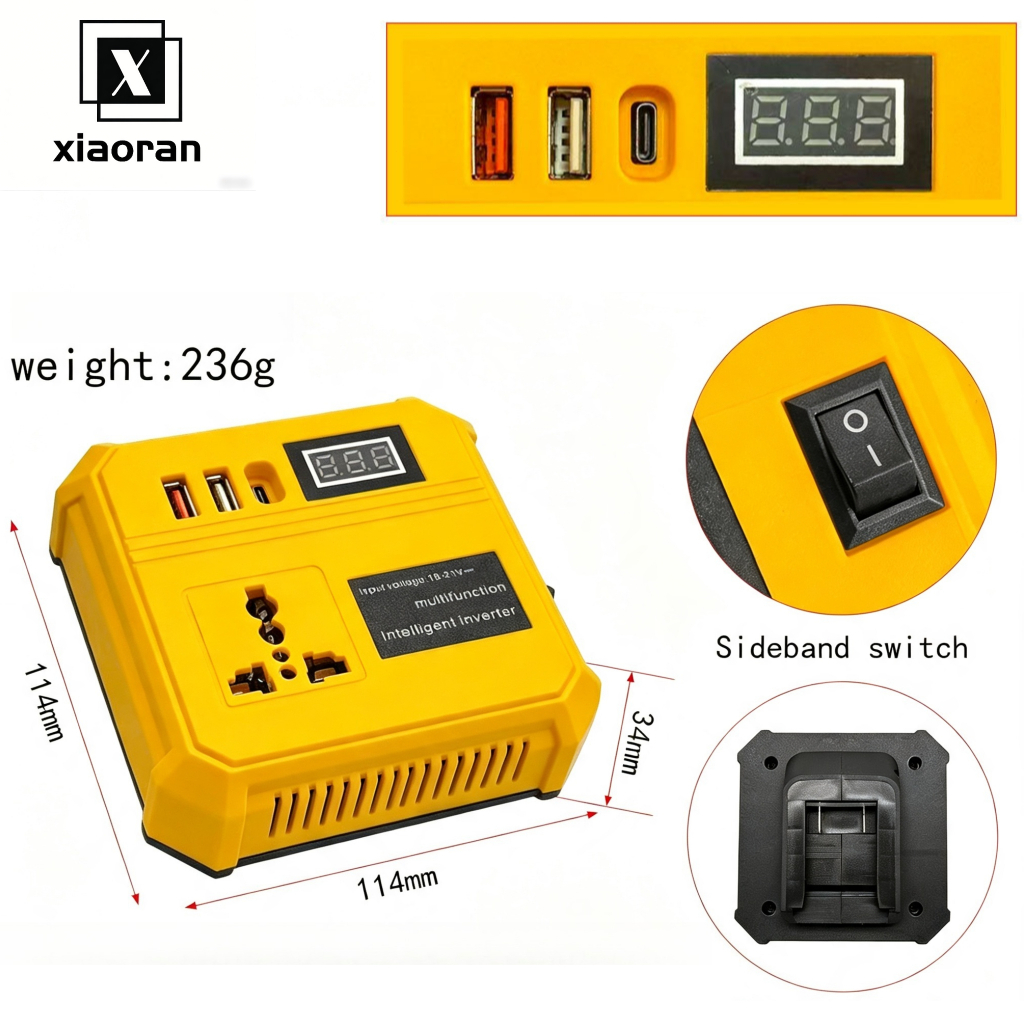 Power Inverter for Dewalt 20V Battery DC 20V to AC 110V-220V Power Inverter with 2 USB Ports 1 Type-C 1 AC Outlet