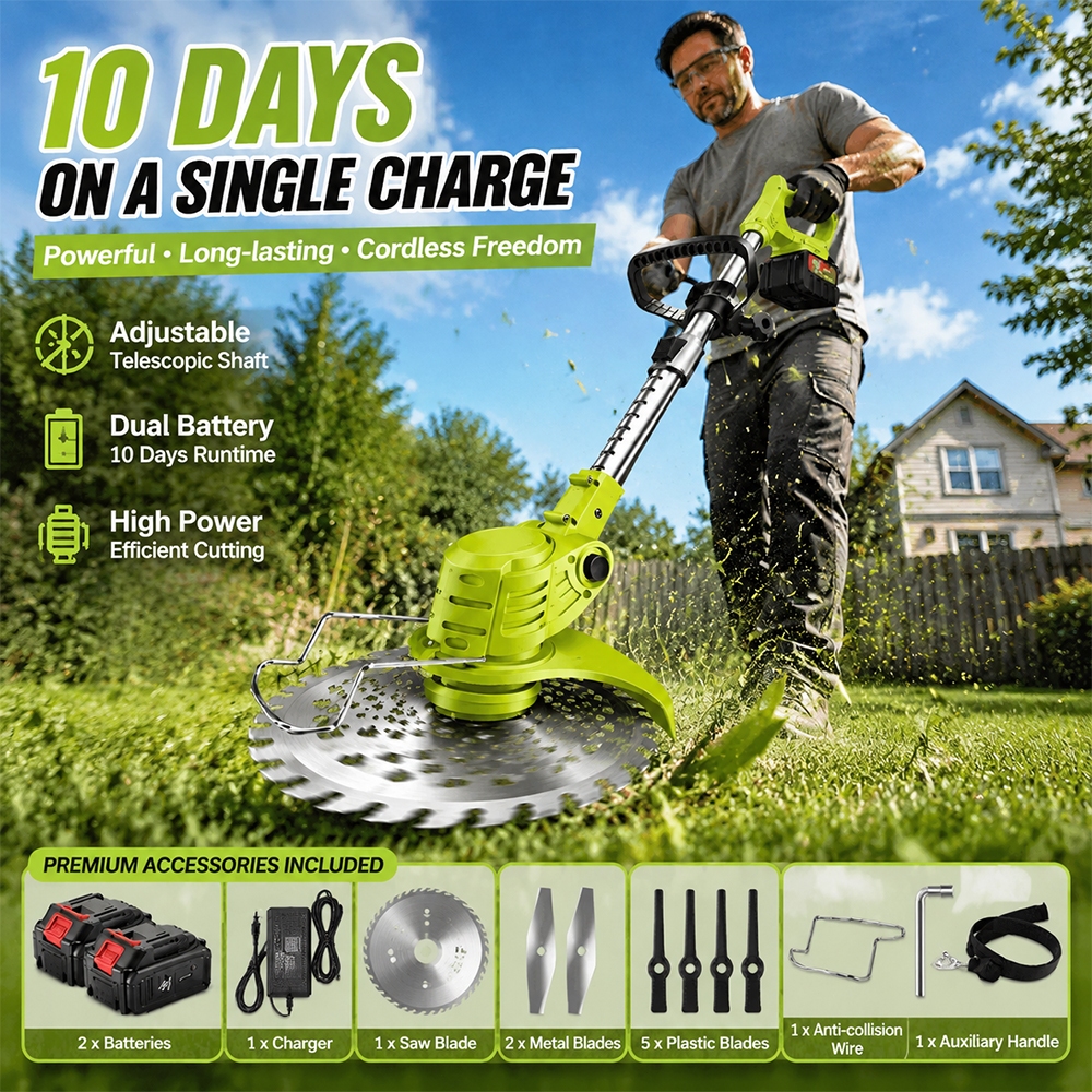 1298VF  Mesin Rumput Rechargeable Cordless Grass Trimmer Lawn Mower Li-Ion Battery Mesin Potong Rumput Grass Cutter 草坪机