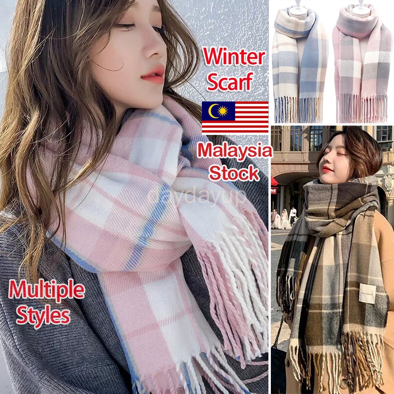 (MY InStock) Scarf Women's Winter Korean Version New Student Plaid Woolen Imitation Cashmere Shawl Winter Women's Thickened Neck