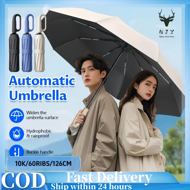 【Fast delivery】( 10 Ribs 126CM) Extra large.Automatic Umbrella UPF50+ Sun Umbrella Windproof Folding Umbrella Payung Lipat 10骨折叠雨伞晴雨两用