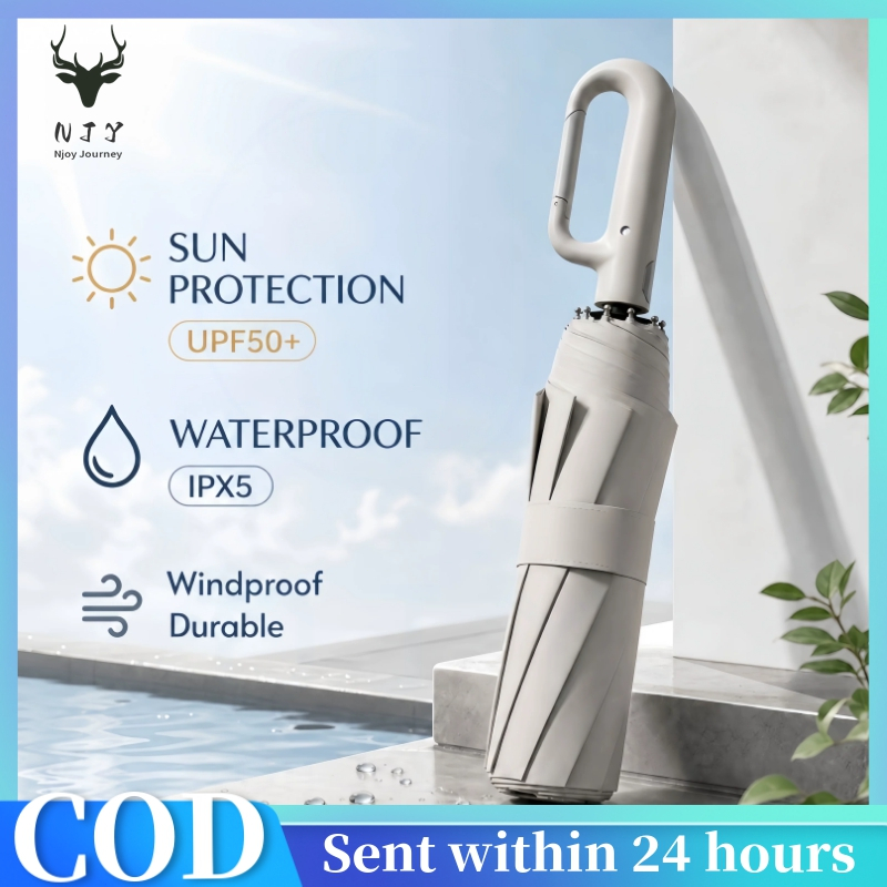 【NJY】UPF50+ Automatic Folding Umbrella | Extra Large Sunshade with Full Canopy Rubber Buckles 10骨折叠雨伞晴雨两用 Diameter payung 106cm – cukup untuk 2–3 orang pada masa yang sama
