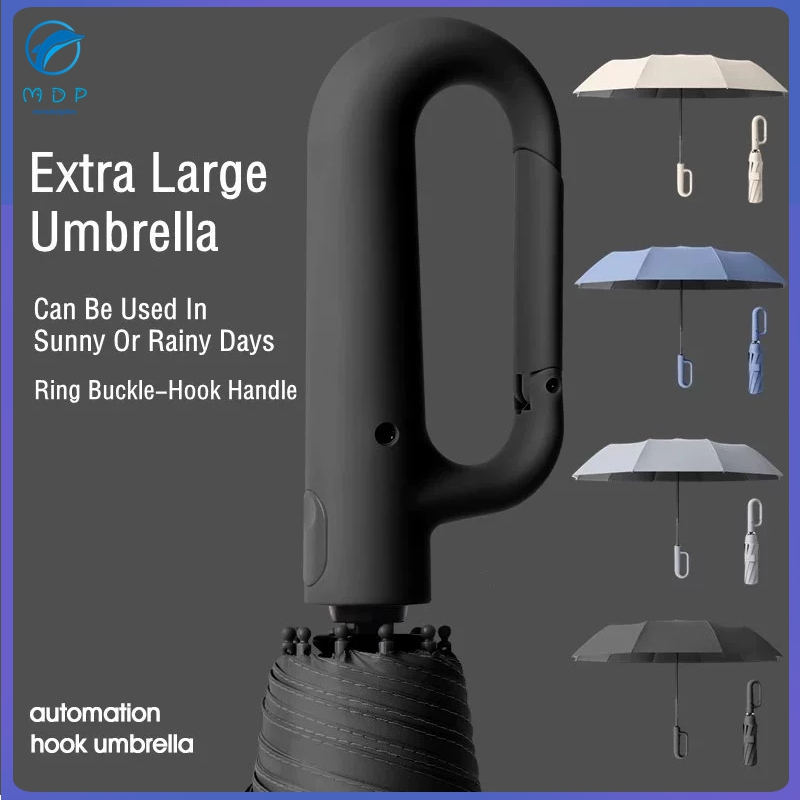 【Fast delivery】Folding Umbrella Large Size Sunshade Fully Automatic Umbrella Thickened Black Rubber Sunshade Ring Buckle Design UPF50+