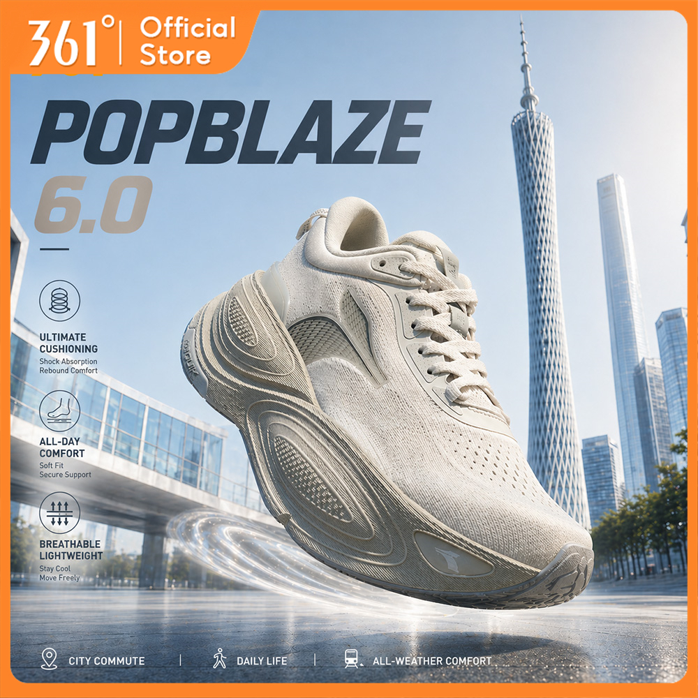 【361 Degrees】Popblaze 6.0 | Men's Running Shoes Thick Sole Cushioning Travel Running Shoes Wide Fit [Wide Width] Rebound Sports Shoes Kasut Sukan Lelaki Selesa Jogging 672622201
