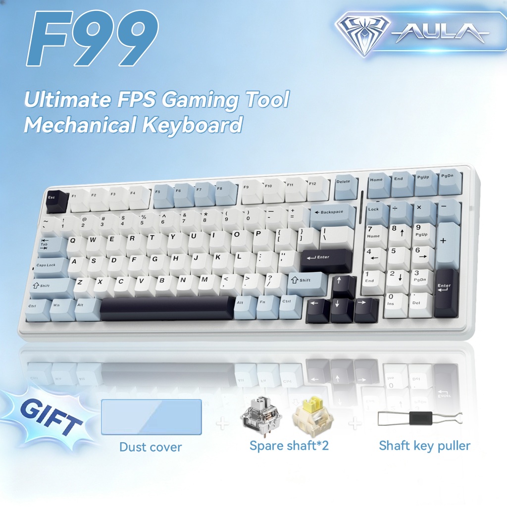 AULA F99 The Three Mode Connection 8000mAh Battery Customized Mechanical Keyboard 99 keys Hot-swap Gasket Structure Supp