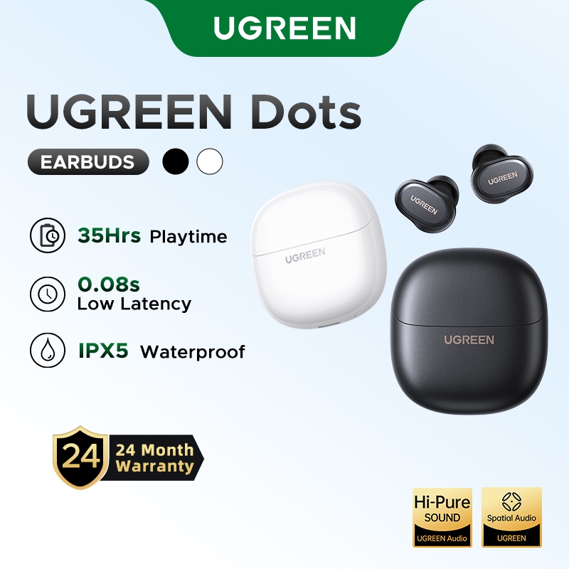 UGREEN Dots Wireless Earbuds Bluetooth 6.0 TWS Earphones Dual-Mic Support AAC/SBC Audio Codecs Hi-Pure Sound Spatial Audio Low Latency App Control
