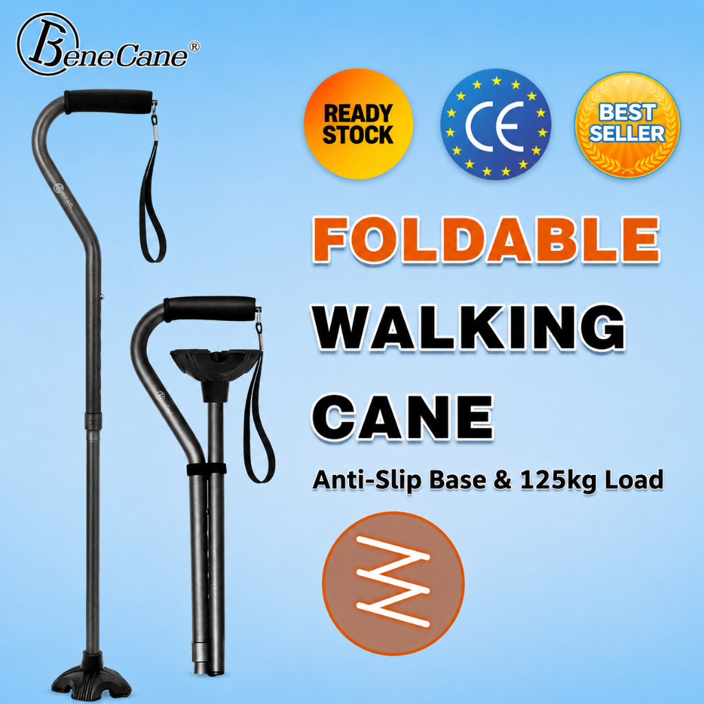 Foldable Walking Stick Adjustable Lightweight Aluminium Tongkat Warga Emas