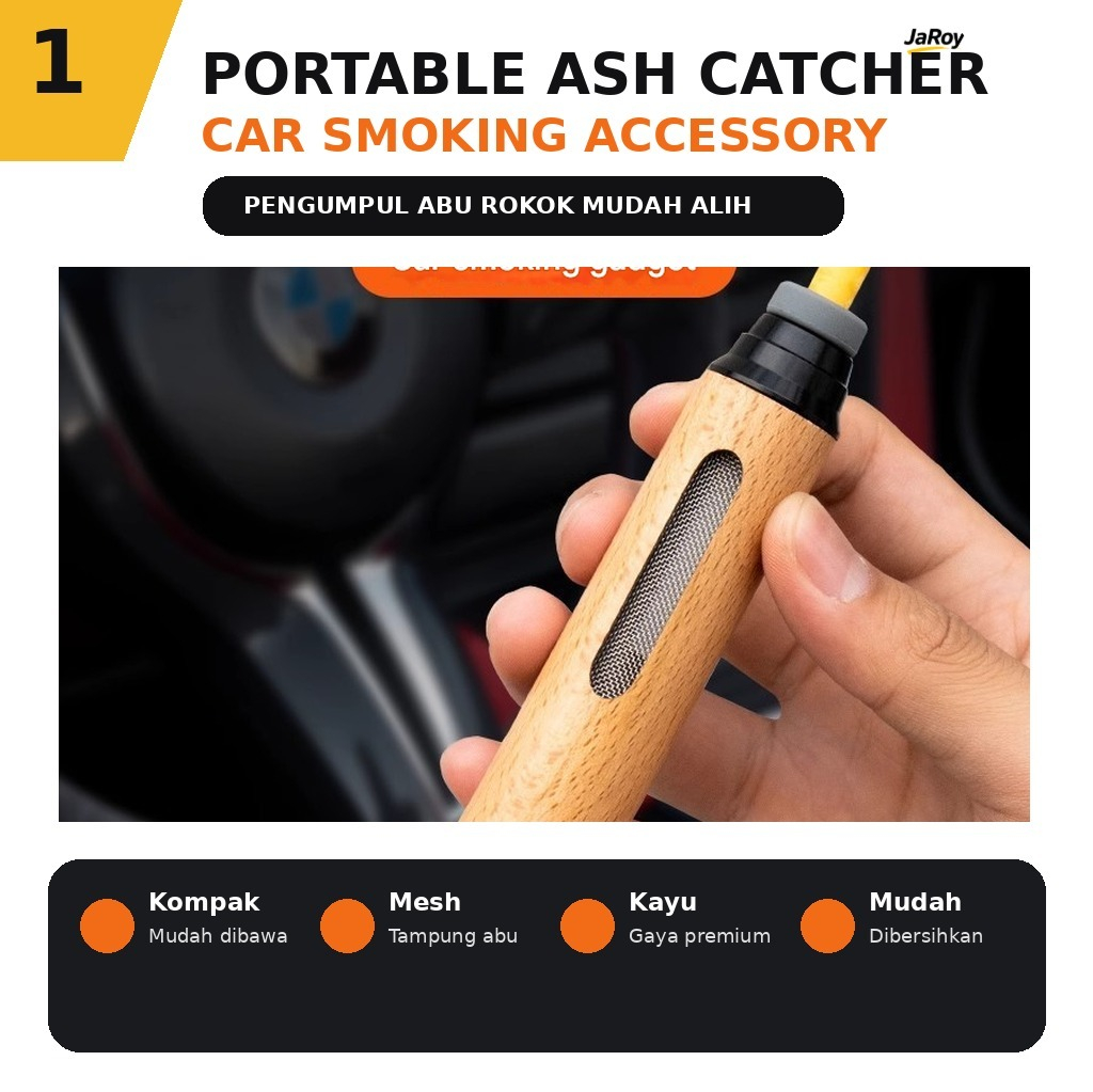JaRoy Portable Car Cigarette Ash Catcher Mini Ashtray | Pengumpul Abu Rokok Kereta Portable Wood Grain Clean Smoking Accessory