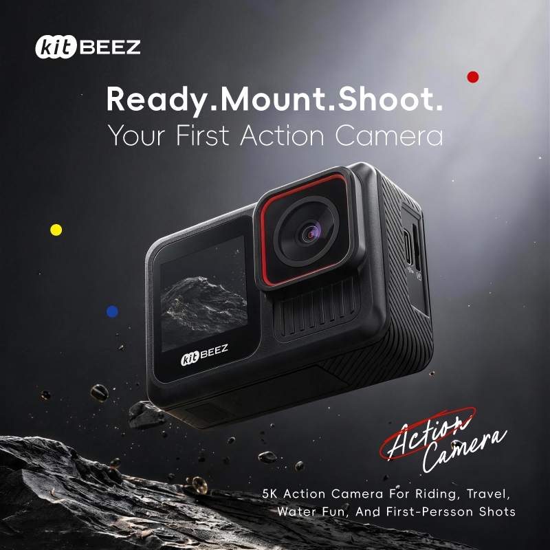 KitBeez K‑Action 5K Action Camera 48MP Photo Horizon Stabilization Magnetic Dual‑Screen Pre‑Record Sport Camera for Vlog