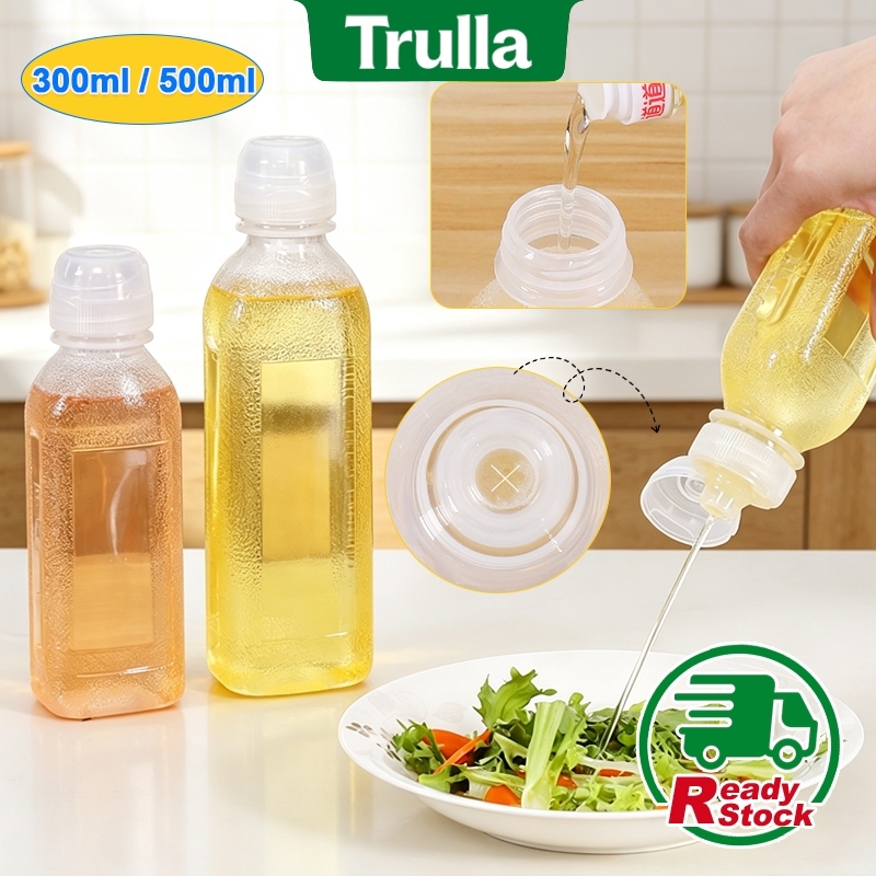 TRULLA 300ml/500ml Squeeze Oil Dispenser Bottle Leak‑Proof Plastic Condiment Vinegar Sauce Squeeze Bottle Kitchen Cooking Storage Container 挤压式油壶