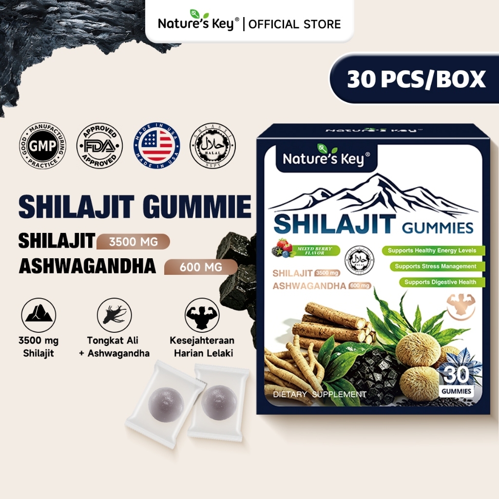 Nature‘s Key Shilajit Gummies for Men with Ashwagandha Tongkat Ali Energy Stress Support Sugar-Free 30ct