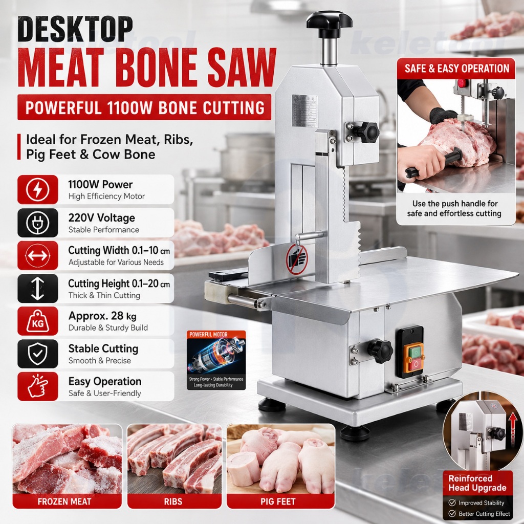 Meat Bone Saw Electric 250Bone Cutting Machine Stainless Steel for Frozen Meat Ribs Pig Feet Beef Bone Saw Mesin Potong Daging 桌上型锯骨机