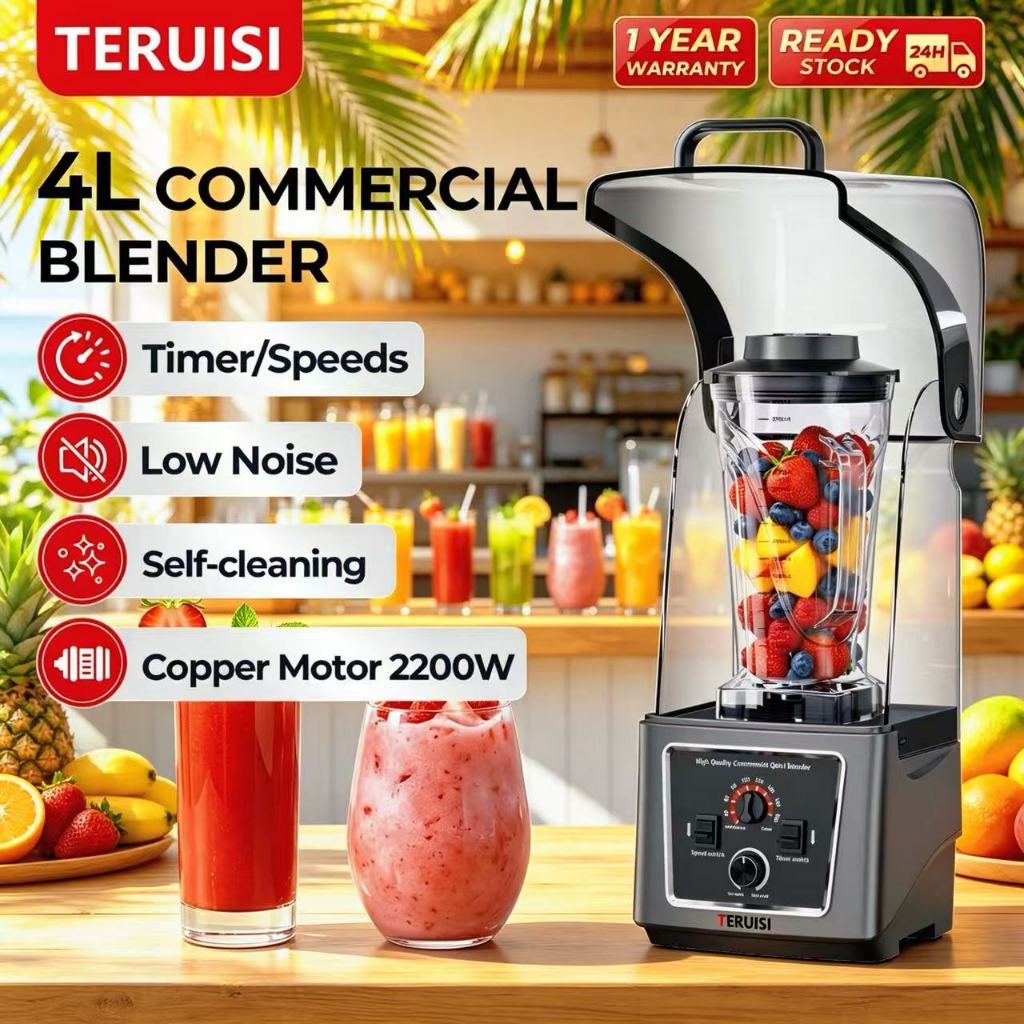 24H shipping-TERUISI 4L/2L大容量2200W 商用降噪罩破壁机Commercial Blender｜ Large Capacity , 调速定时 for Cafe/Restaurant/Home｜Mesin Pengisar Komersial