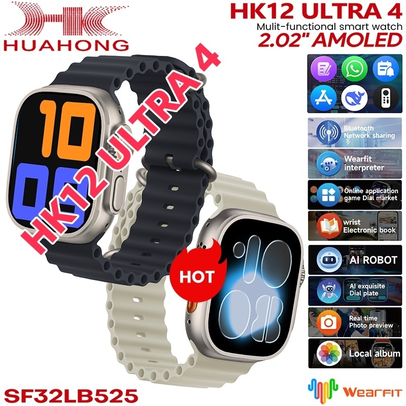 Top Level HK12 Ultra 4 AI Smartwatch AMOLED Photo Album Men Local Music TWS ChatGPT Bluetooth Call Smartwatch
