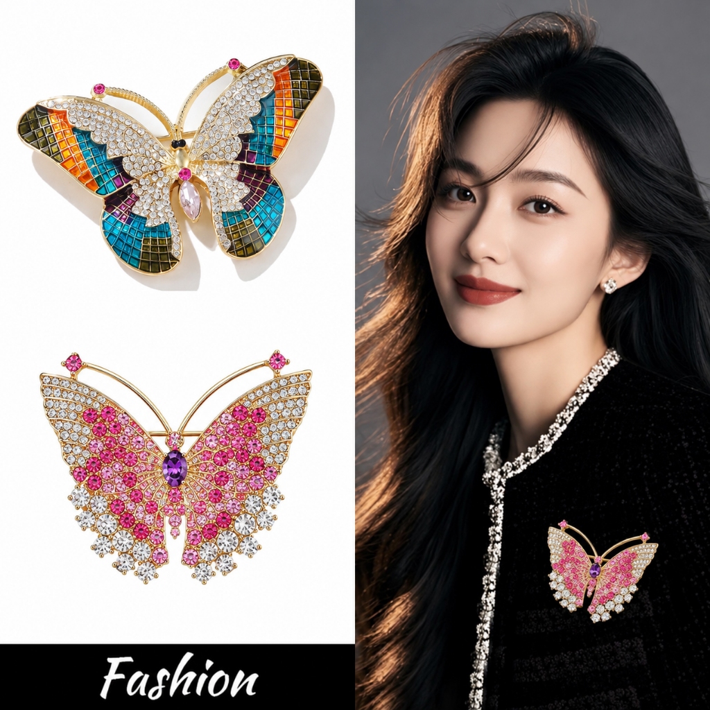Full Diamond Butterfly Brooch Light Luxury Classy Color Glaze Diamond Brooch Clothing Accessories Jewelry Gifts