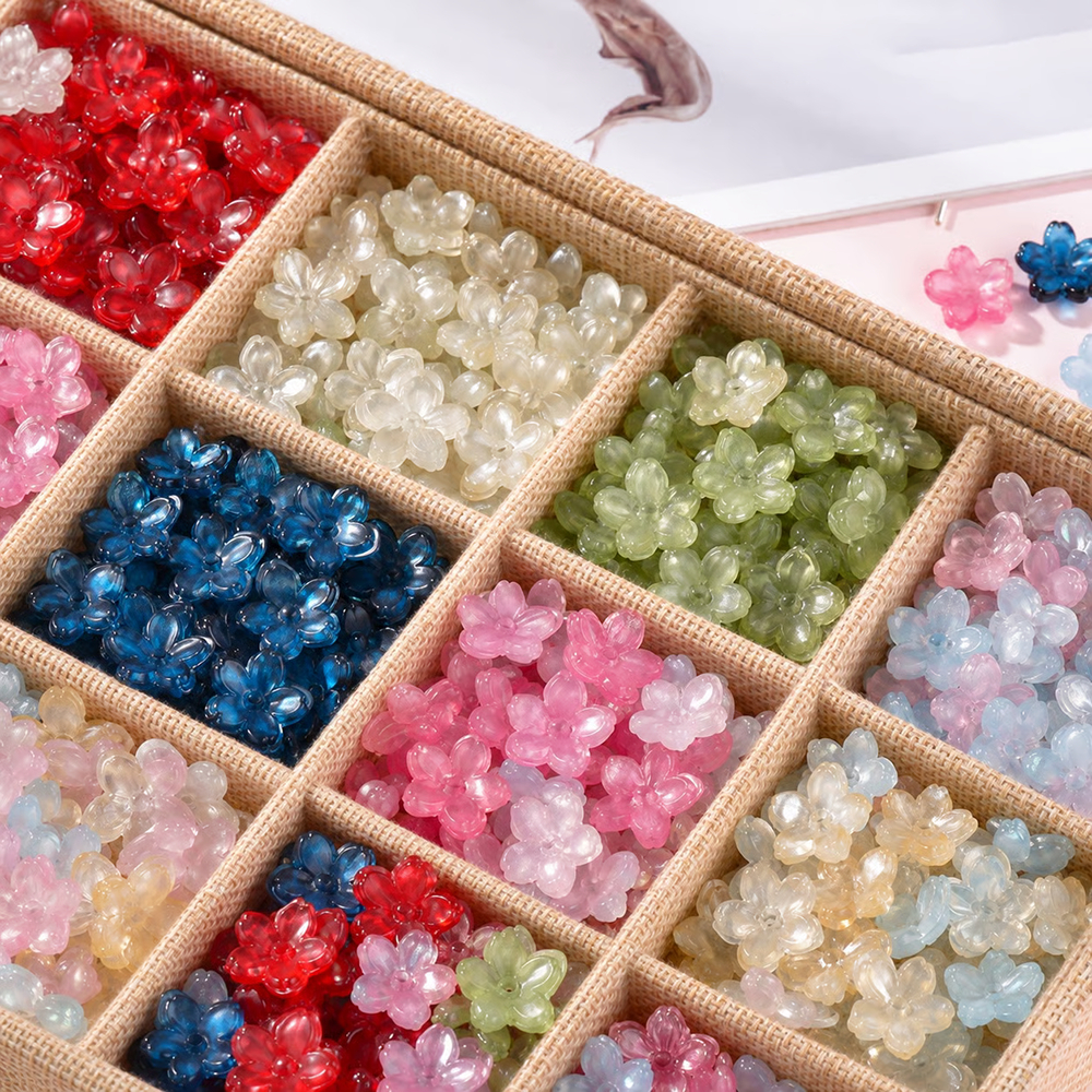 St. kunkka 10Pcs Sakura Glass Flower Beads 10.5mm Glass Receptacle Bead Base for DIY Bracelet Necklace Making