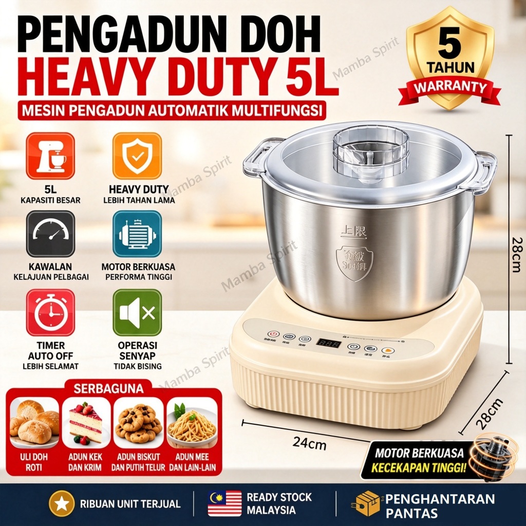 【Local Ready Stock COD】5L / 7L Automatic Electric Dough Kneader Multifunctional Household Flour Mixer Home Baking Chef Machine Mesin Pengadun Doh for Bread Cake Pizza