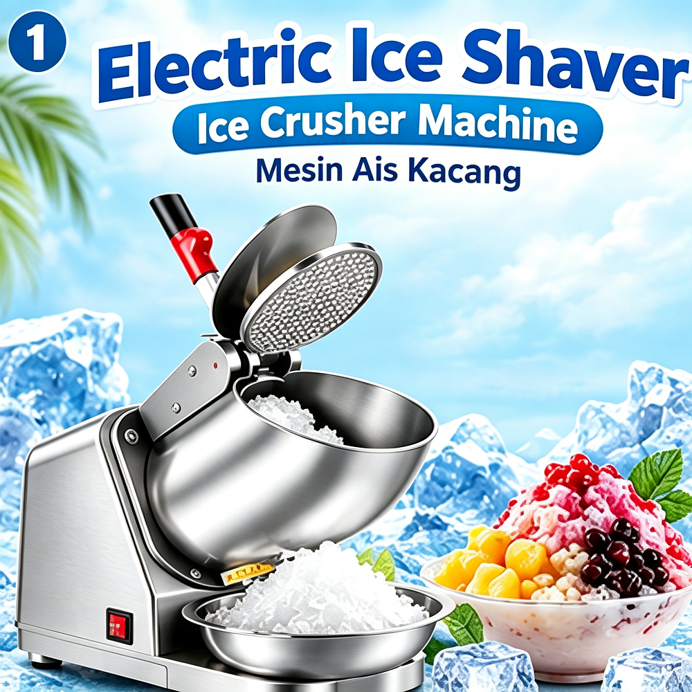 4 Blade Electric Ice Shaver Machine Powerful Ice Crusher Mesin Ais Serut Mesin Ais Kisar Mesin Ais Batu Penghancur ABC Cendol Ice Kacang Snow Shaved Maker Bingsu Household Applianc