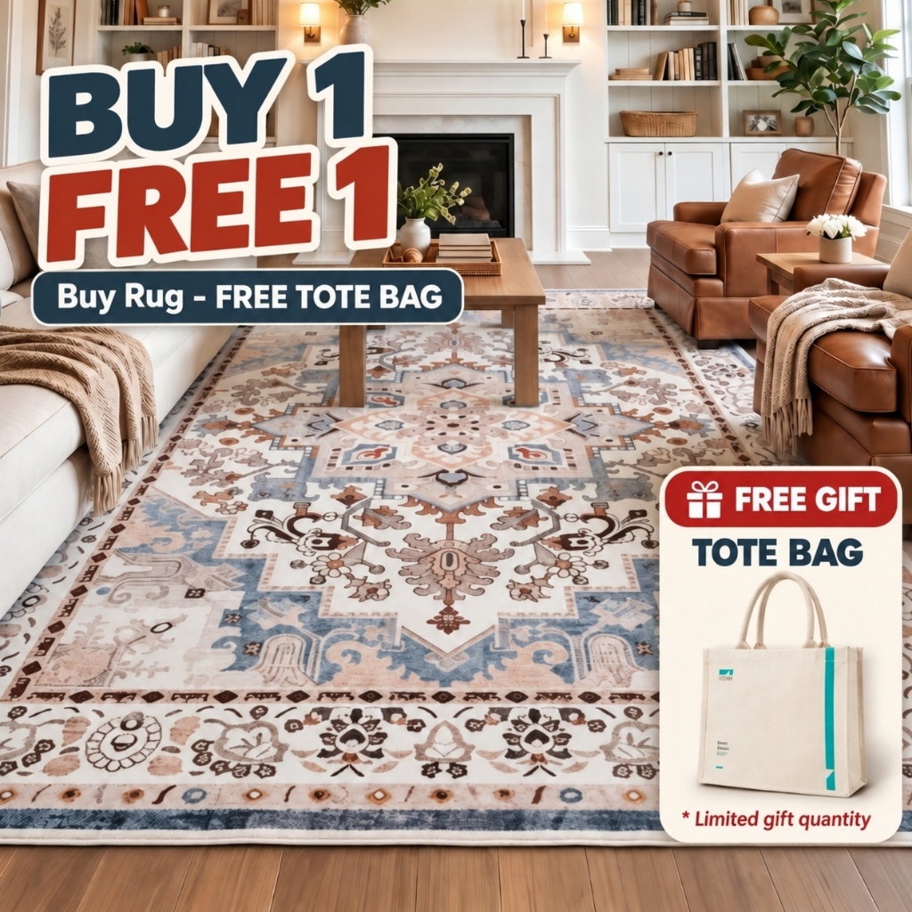 Cozy Velvet Area Rug 160x230cm Vintage Persian Bohemian Floral Geometric Carpet Non-Slip Thickened Base Large Rug