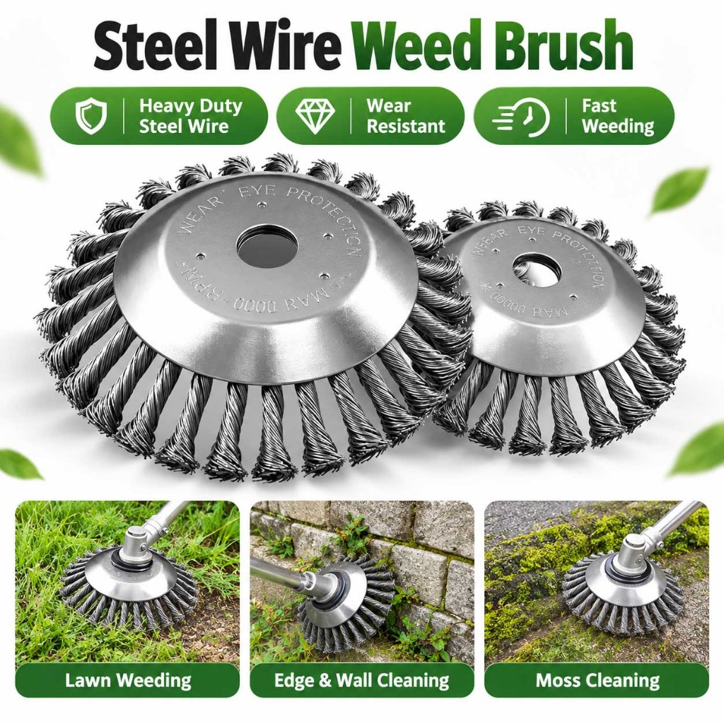 6/8 Inch Steel Wire Weed Brush Trimmer Head Grass Cutter Weeding Wheel Mata Mesin Rumput Potong Rumput Bersih Lumut