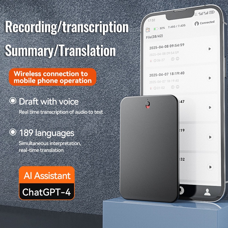 Smart A3 Card-Style Voice Recorder Ultra-Thin Portable ChatGPT Smart AI Transcription Translation App HD Noise Reduction Recorde