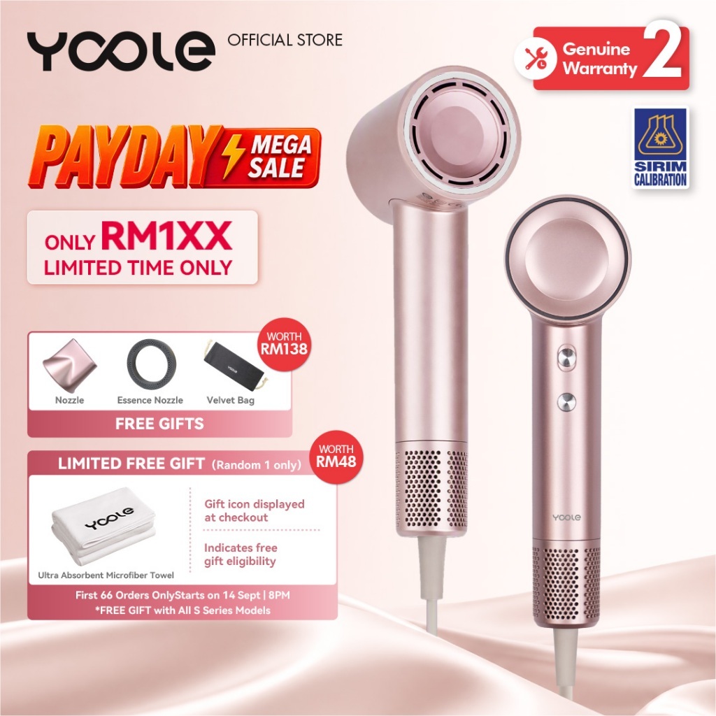 YOOLE High Speed Hair Dryer S | 200 Million Negative Ions Technology | light weight | 110K RPM Motor | Quick-drying with 8 Drying Modes | Thermo Control Ergonomic Design