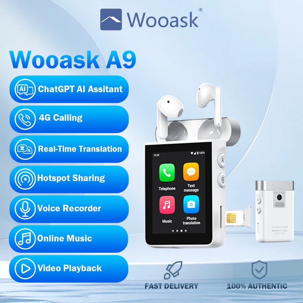 Wooask A9 4G Standalone Translator Earbuds Real Time with ChatGPT, AI Translator Earbuds No Phone Needed Support Calls & Hotspot Sharing, Offline/Online/Photo Translation