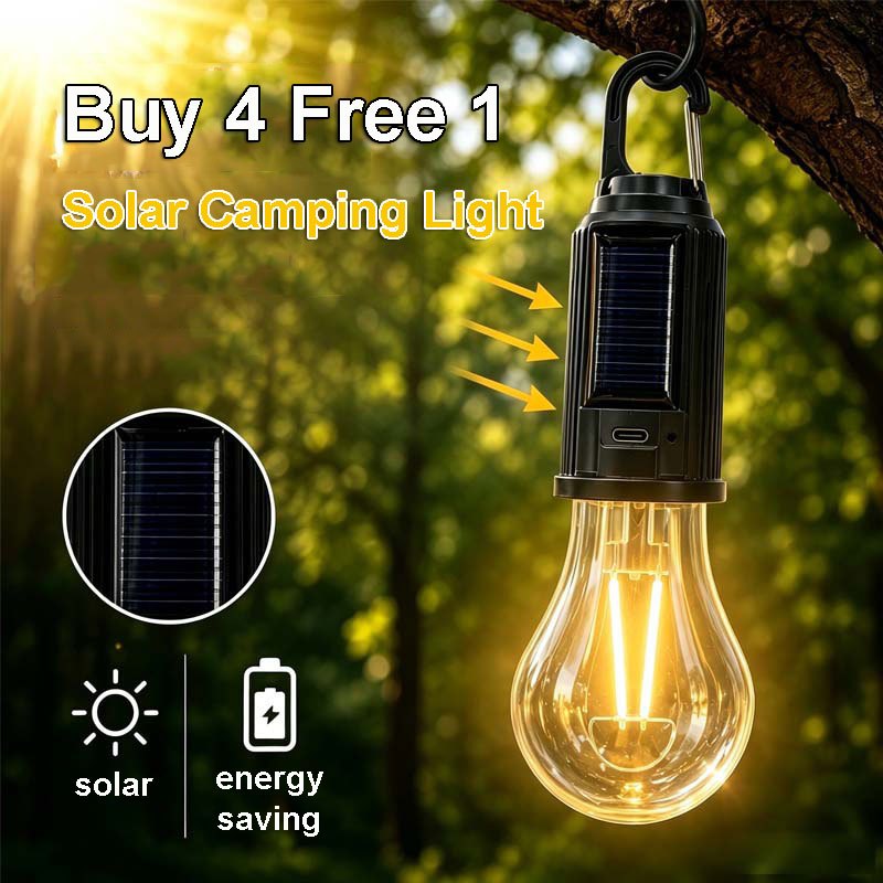 [Buy 4 Free 1] USB Rechargeable Camping Lamp Waterproof Outdoor LED Tent Light with hook Solar Chargeable lamp for yard