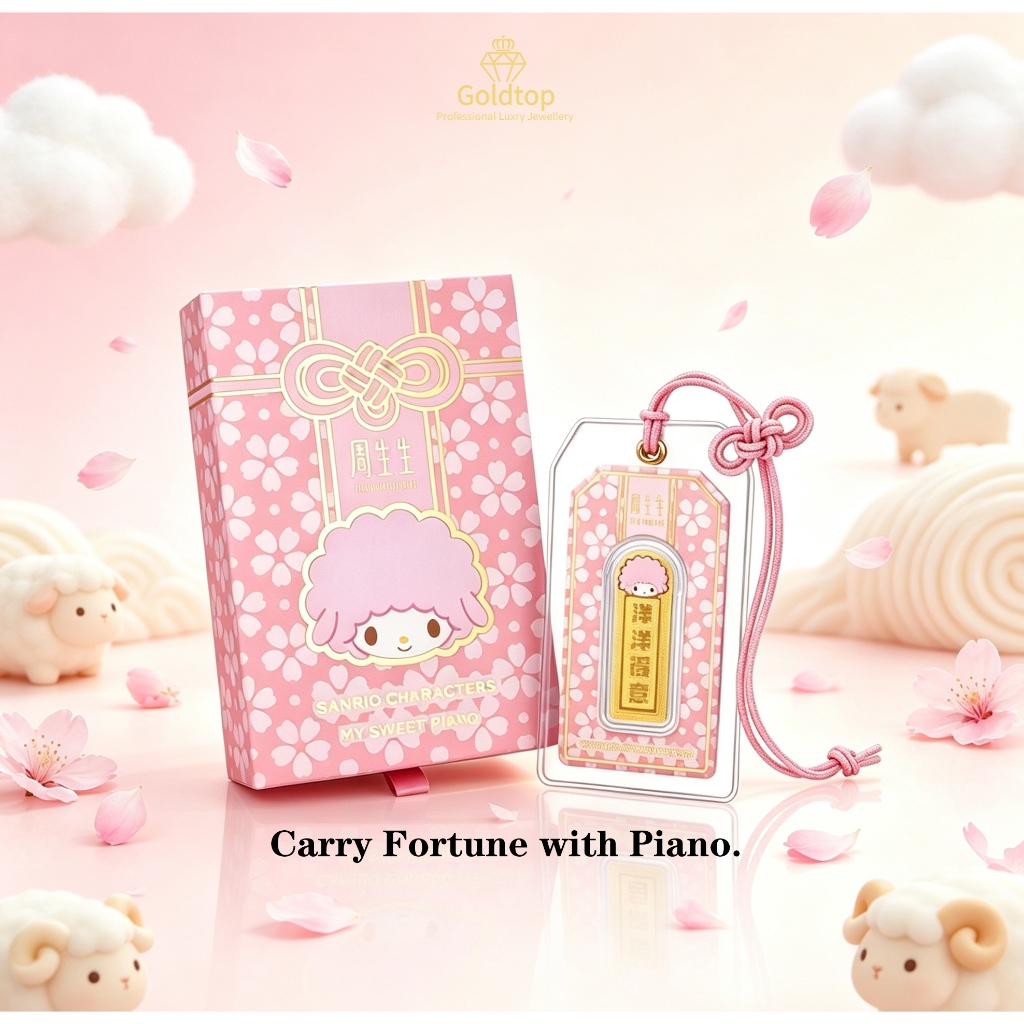 【Goldtop】Rare Sanrio 999 Pure Gold Amulet Gold Bar Piano/Pomompurin/Hello Kitty/Cinnamoroll/Minna No Tabo/Keroppi/Pachinko Dog Lucky Fortune Talisman Gold Piece