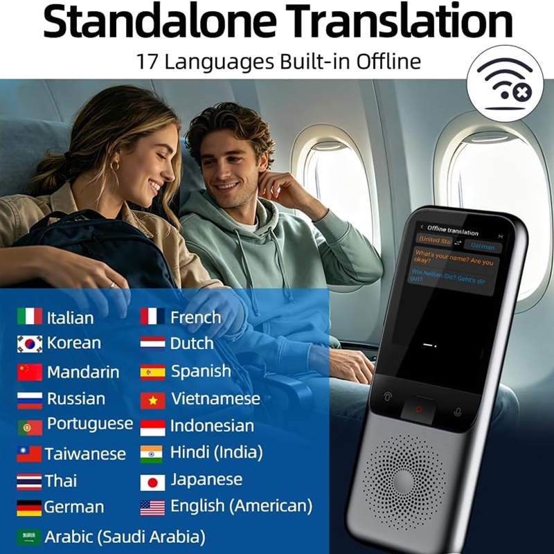 AI Language Translator Device, 2026 Upgraded Chip Two Way 160 Languages Real-Time Voice Translation, Build in ChatGPT Online/Offline/Group/Phone Translate for Travel Business Learn