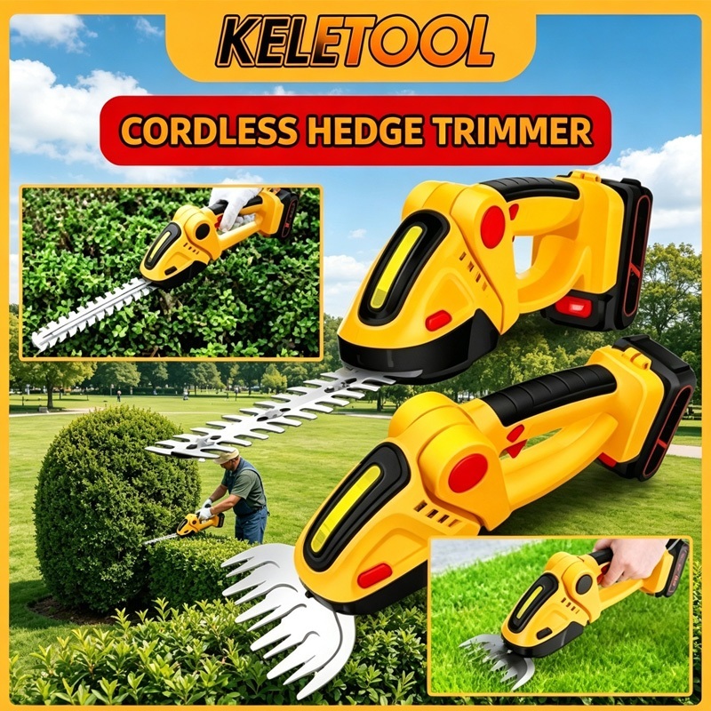 2 in 1 Handheld Electric Hedge Trimmer Lithium Rechargeable Grass Shrub Shear Cordless Portable Grass Trimmer Weeding Shear