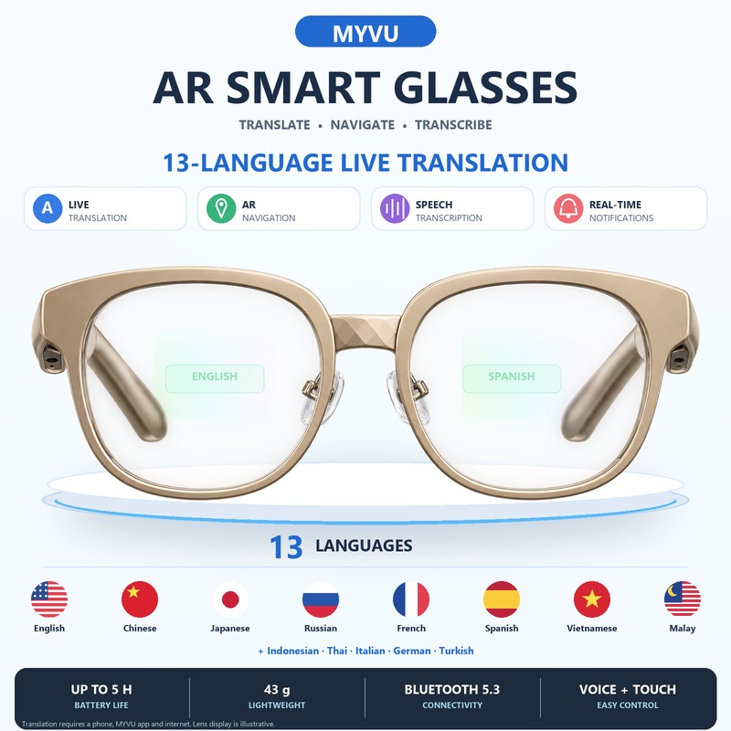 MYVU AR Smart Glasses Smart Translate AI Glasses,Meizu AR glasses Powered by Google Gemini AI