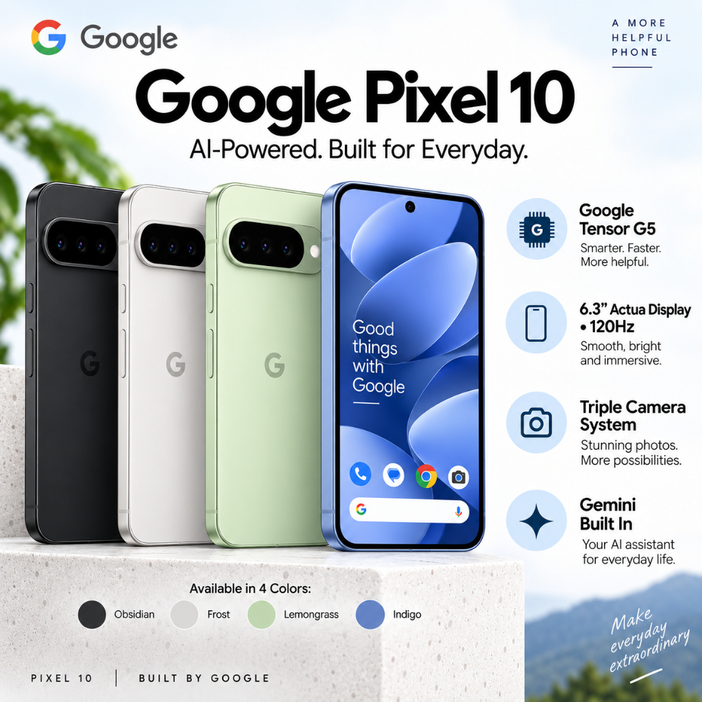 Google Pixel 10 - Unlocked Android Smartphone - Gemini AI Assistant - Advanced Triple Rear Camera, Fast-Charging 24+ Hour Battery, and 6.3" Actua Display - Obsidian - 128 GB (2025)