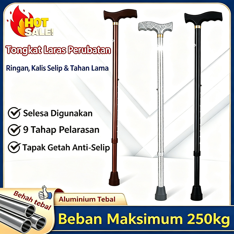 Tongkat Berjalan Warga Emas Disyorkan Hospital Tahan Sehingga 20 Tahun Tongkat Tunggal Laras Ketinggian Tapak Getah Anti Licin Muatan 250kg Untuk Pesakit Pemulihan