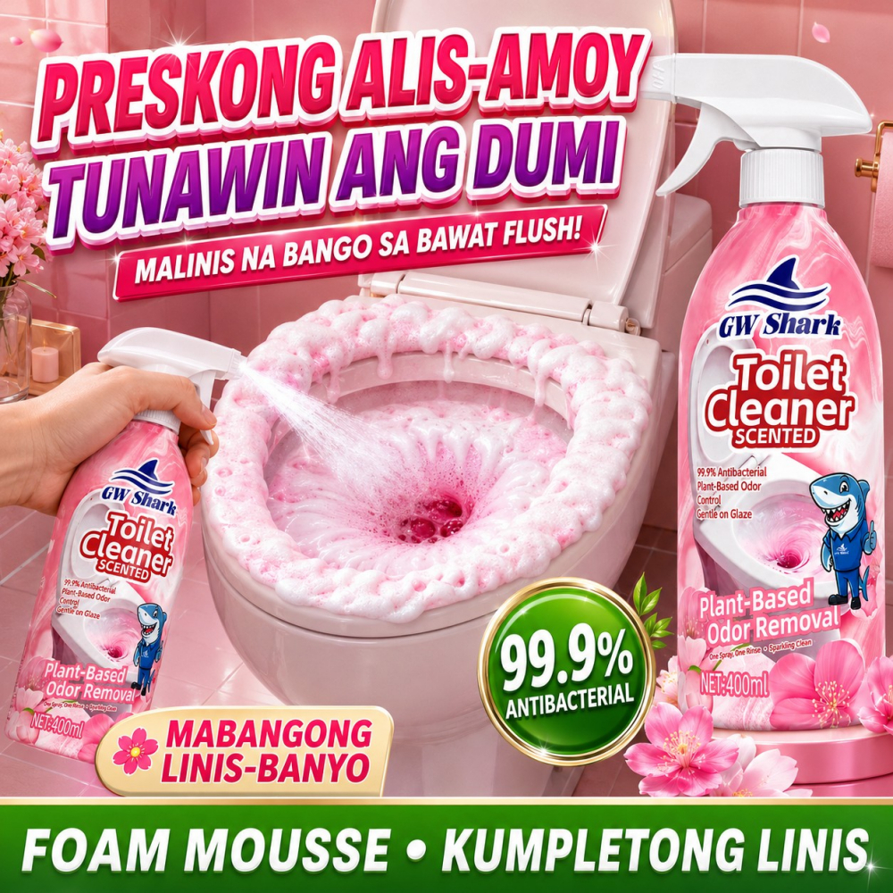 [10.10 JUALAN MEGA] GW Shark Pencuci Tandas 400ml | Buih Pekat Pembersihan Mendalam | 99.9% Antibakteria & Penghilang Bau | 2 Mod Semburan | Formula Berasaskan Tumbuhan | Penghantaran Percuma