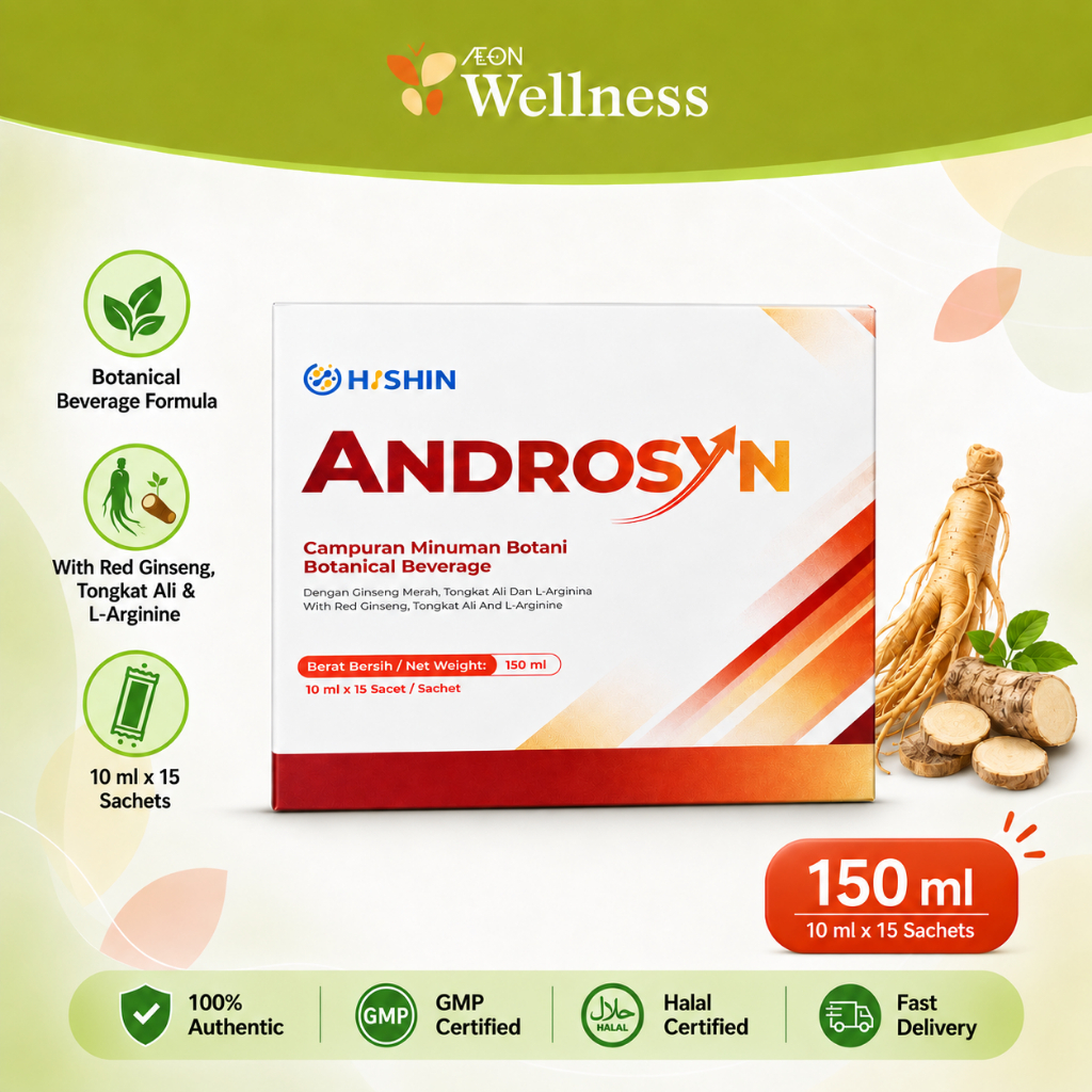 [AEON Wellness] HISHIN Androsyn Botanical Beverage with Red Ginseng, Tongkat Ali & L-Arginine | Support Energy & Men’s Vitality