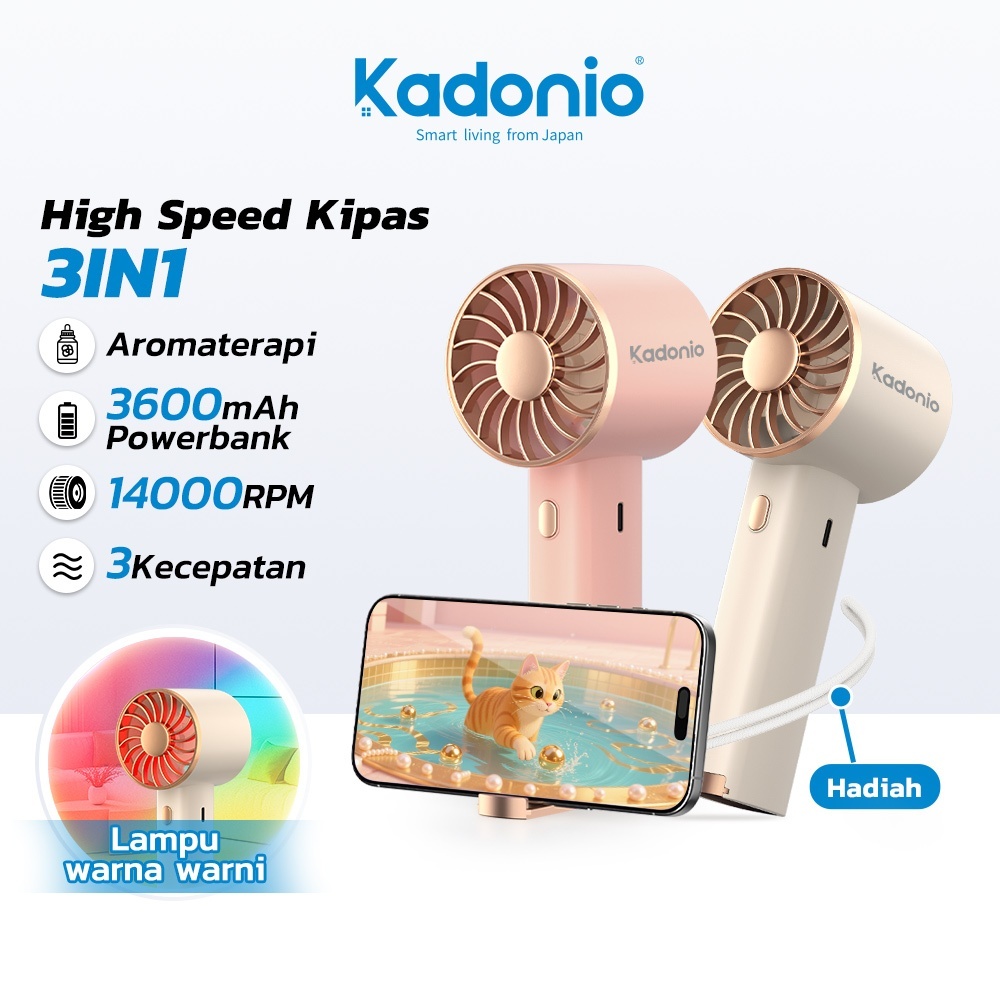 Kadonio Mini Fan Kipas Handheld Fan Portable Fan Usb Kipas Rechargeable Cooling Desk With Phone Holder Night Light Outdoor FN16