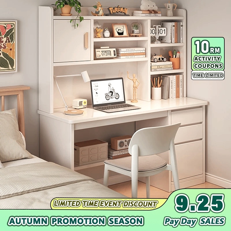 Office table Study Computer Desk with Bookshelf and Drawers Meja Belajar Komputer dengan Rak Buku dan Laci Meja Belajar Meja Komputer