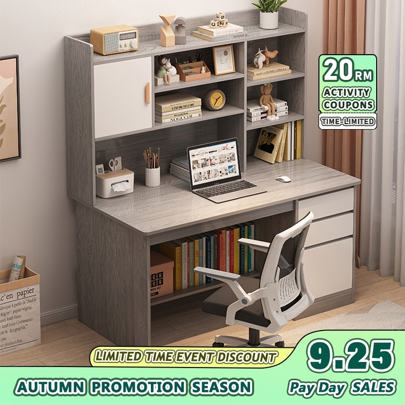 Desk Study Table desk Large family table with bookshelf and drawer Meja Komputer Computer desk 电脑桌