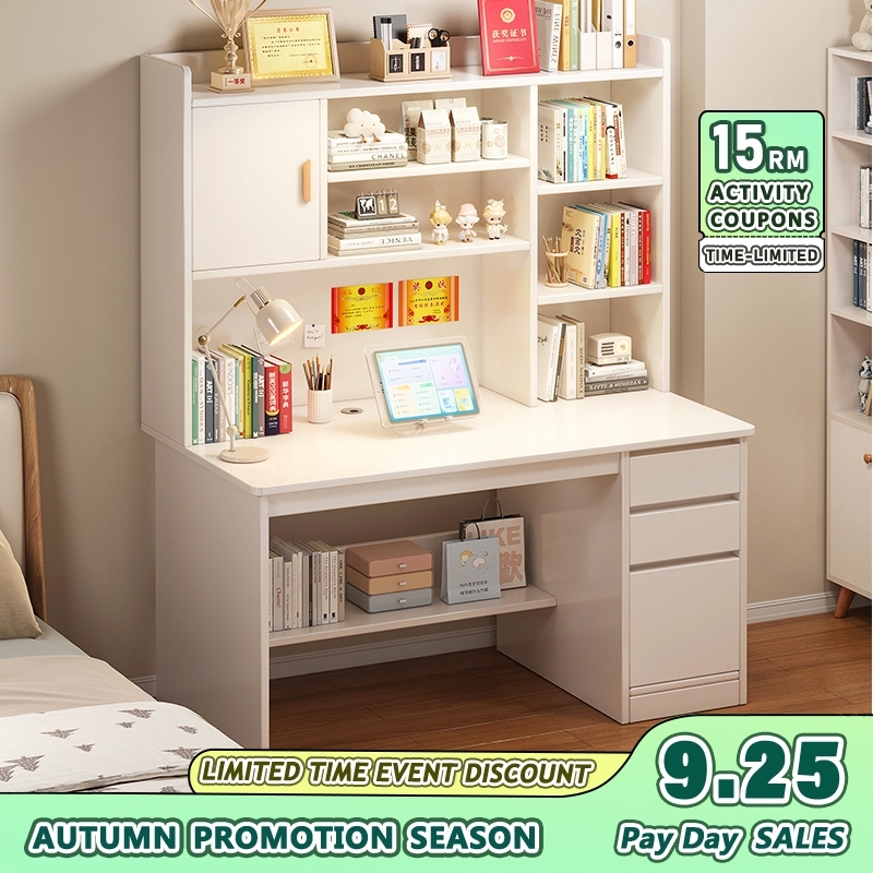 Study table Computer  Table desk with drawers Office Table Meja belajar home with bookshelf  Meja Komputer desk 书桌 学习桌 电脑桌
