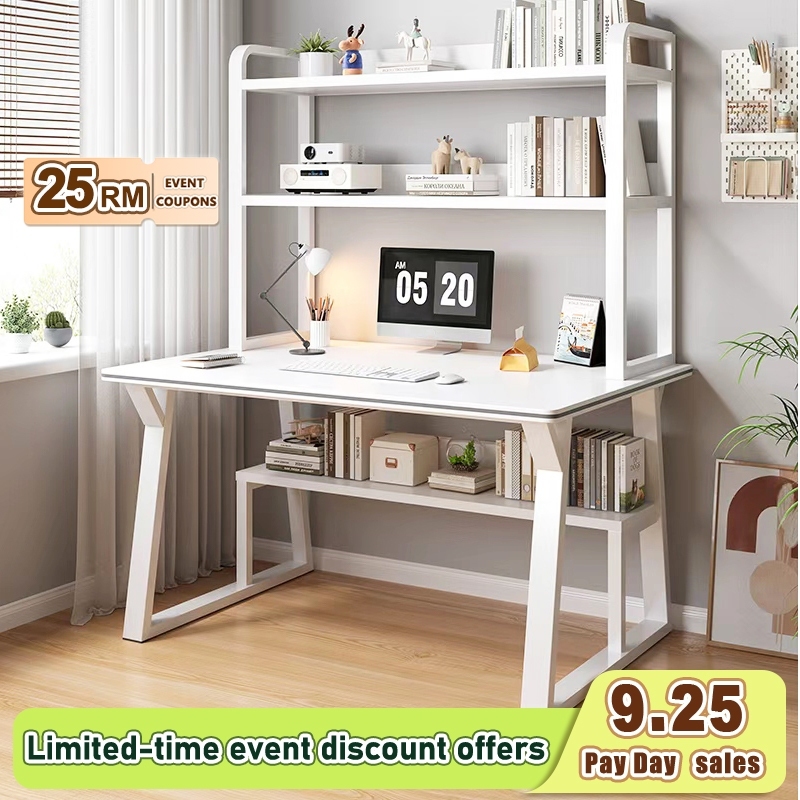 Computer table, bookshelf, worktable, study table Writing desk With a metal desk Meja Komputer  Meja Kerja Rak Buku