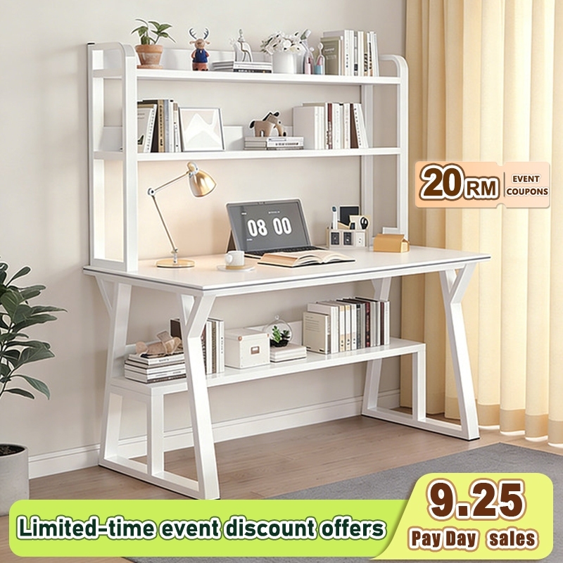 Bookshelf, desk, study table, office desk, with multi-level bookshelf Computer desk Meja komputer Meja pejabat