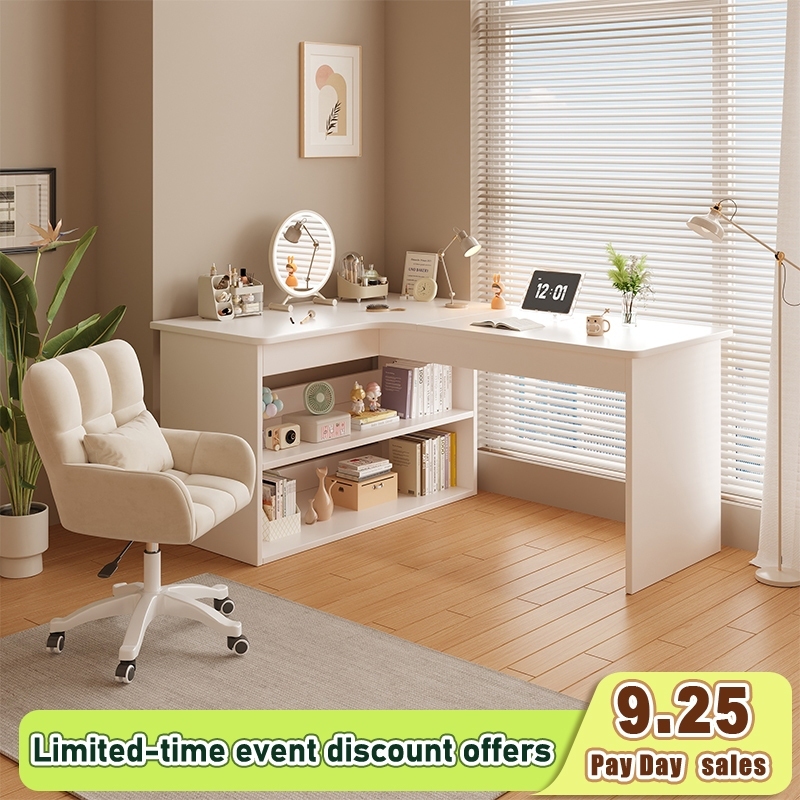 Office desk, computer desk, bookshelf table, L-shaped corner table Meja pejabat, meja komputer, meja dengan rak buku 办公桌 书桌