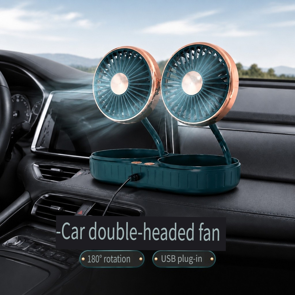 Kipas Kereta USB Double Head 3 Speed 360° Putaran Kipas Dalam Kereta Serba Guna Model 8492