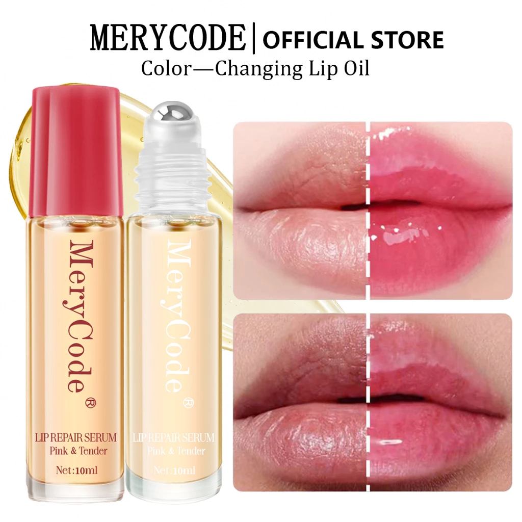 MERYCODE Lip Serum Bibir Warna Termal Adaptif Nutrisi Mendalam Semula Jadi Kilau Kaca Transparen Mengurangkan Garis Bibir Treatments Lipstik