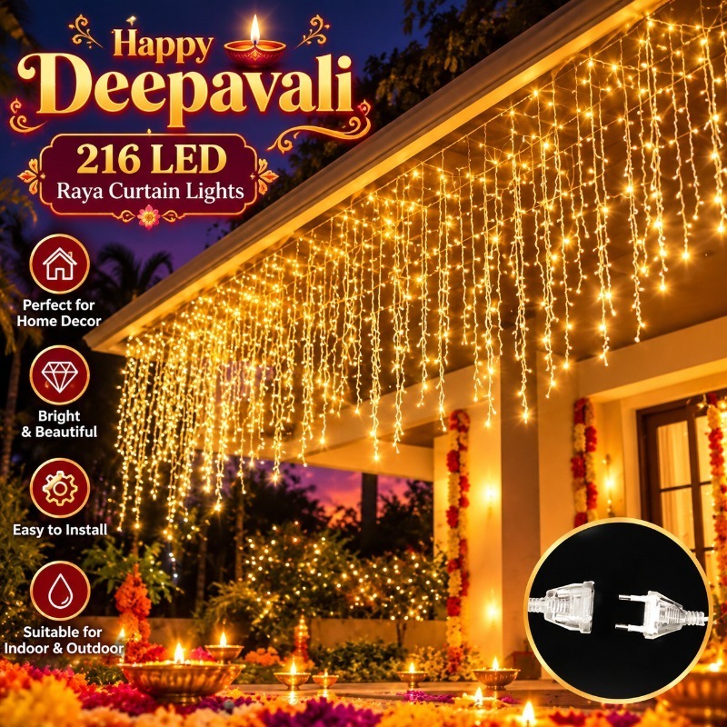 【Ready Stock】5M 216 LED lampu Curtain Icicle Lights Deepavali Decoration items 8 Modes Lampu Happy Diwali Outdoor Waterproof Garden Icicle Light Bedroom Room Garland Decoration
