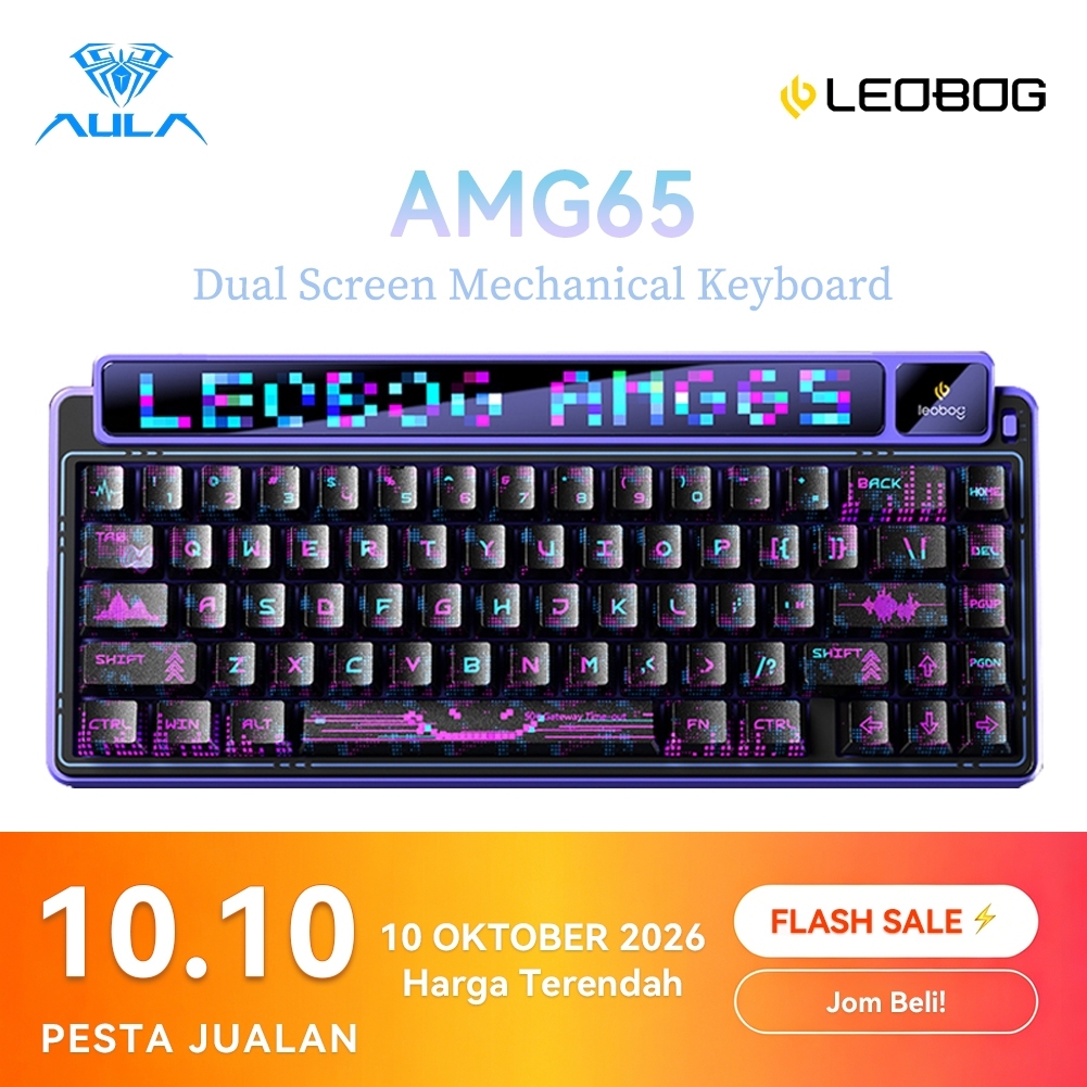 AULA LEOBOG AMG65 Tri-Mode Mechanical Keyboard 67 Keys Dual Screen Display 8000mAh Long Battery Ultra Quiet Typing